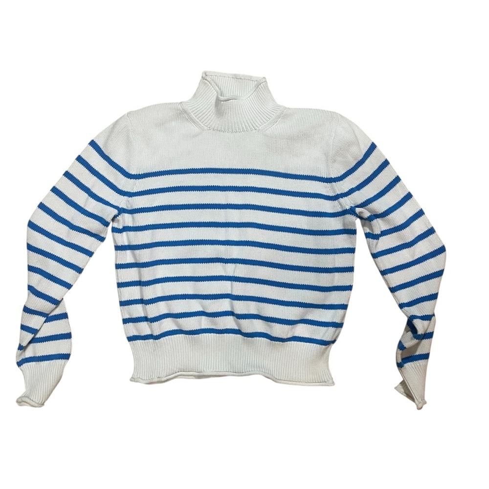 J Crew New Heritage “Rollneck” Sweater White Blue Stripe Size L - Picture 6 of 11